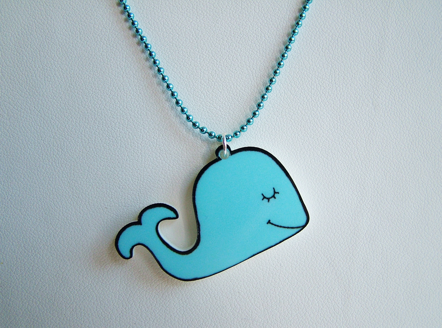 Cute Pale Blue Whale Acrylic Laser Cut Necklace Kawaii